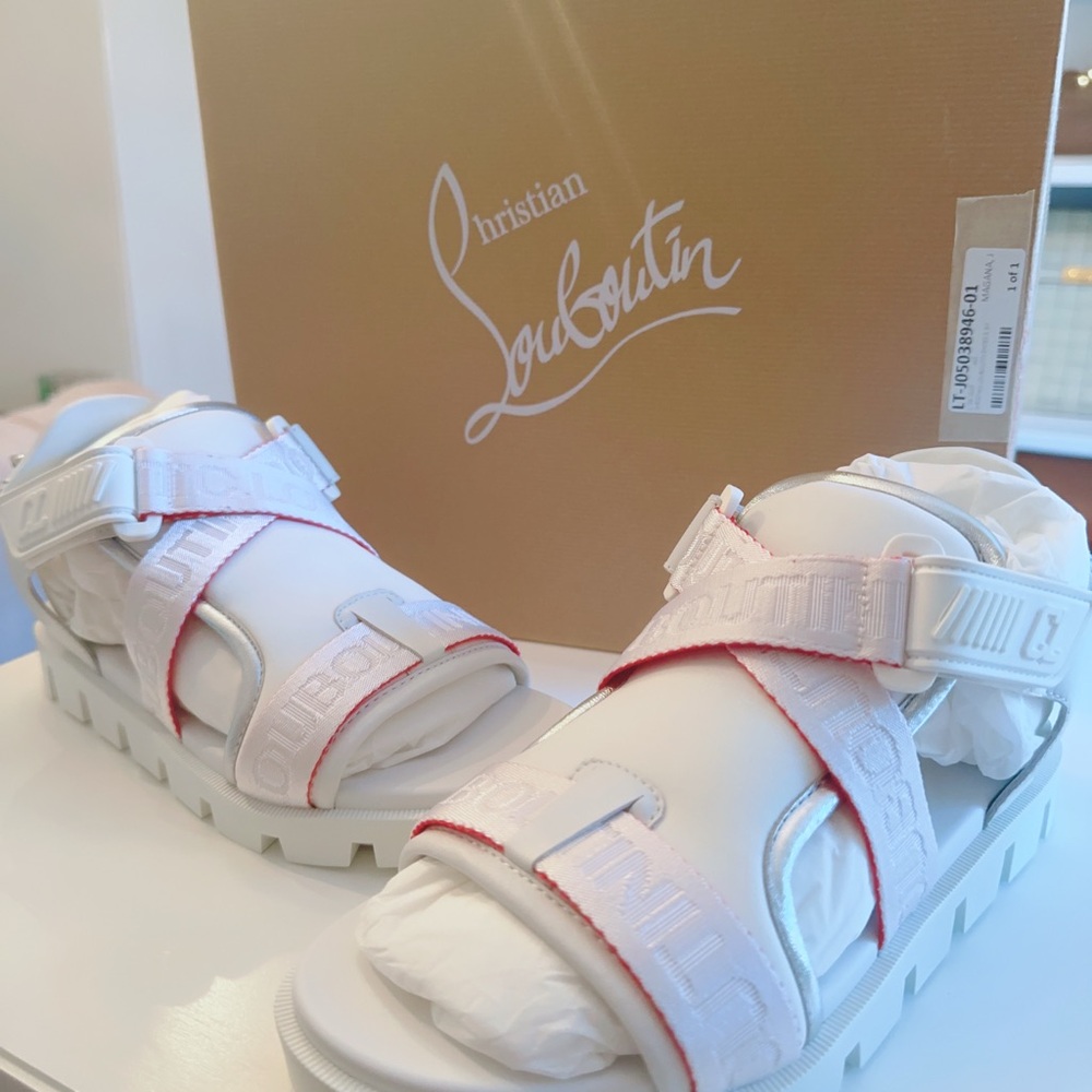 Christian Louboutin White and Red Sandals